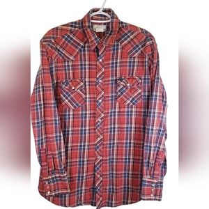 Wrangler Vintage Pearl Snap Men's Button Down - BIG AND TALL - Red blue  SZ XLT